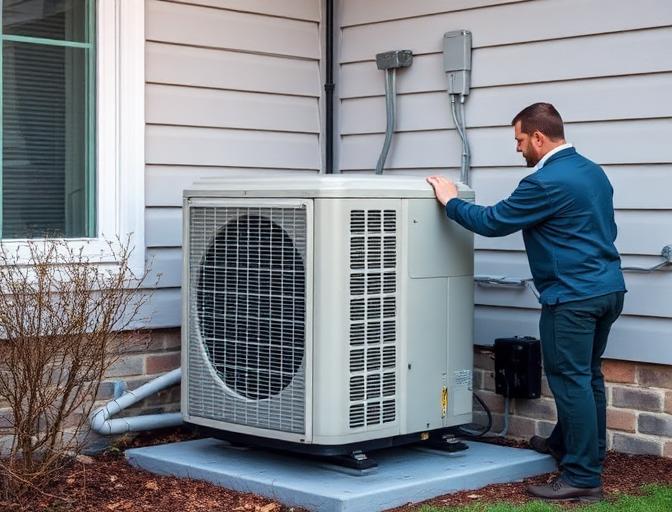 New residential AC condenser unit being installed