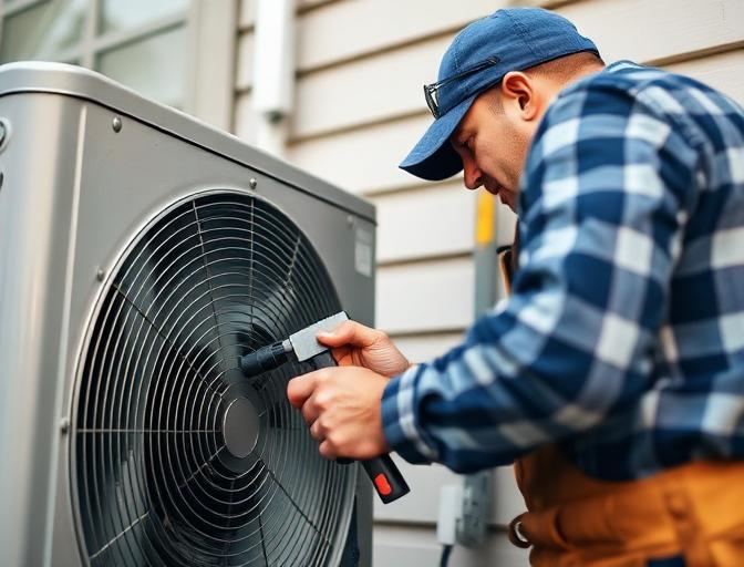 Technician repairing a residential air conditioning unit