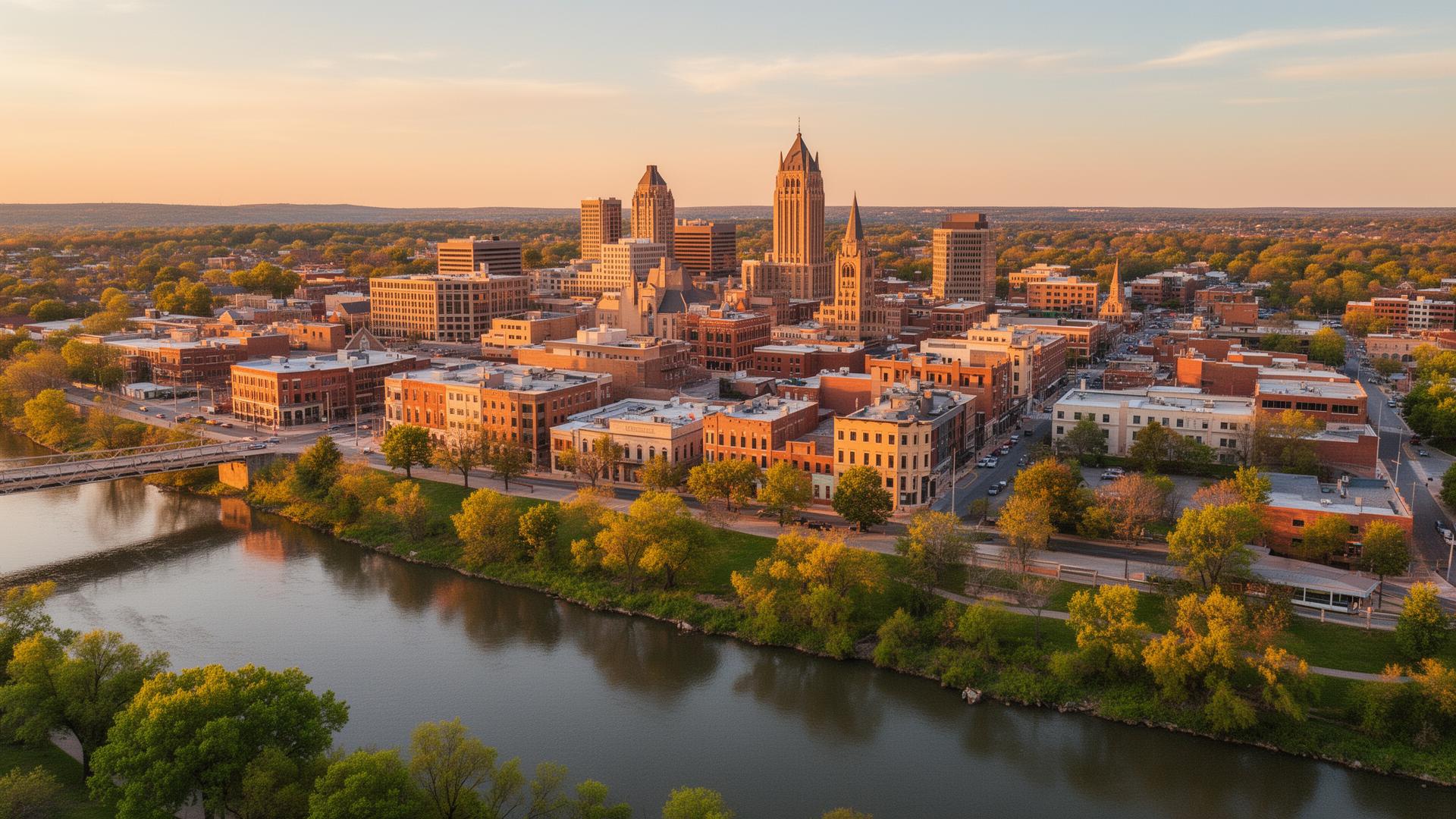 Aerial view of Defiance, OH skyline where Commodore Heating & Cooling provides HVAC services